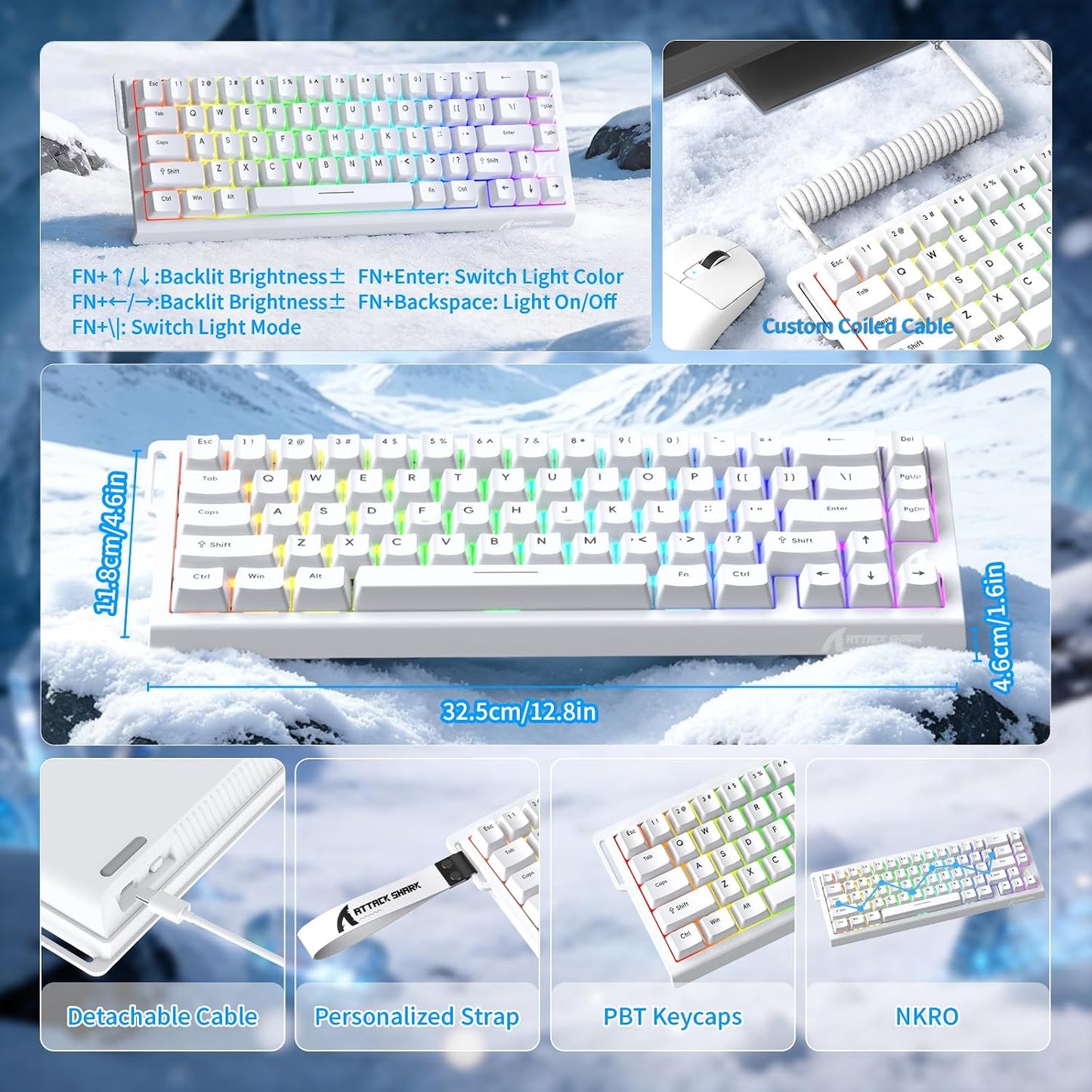 ATTACK SHARK X68 HE 8000Hz Teclado de disparo rápido, 0.000 in RT d...