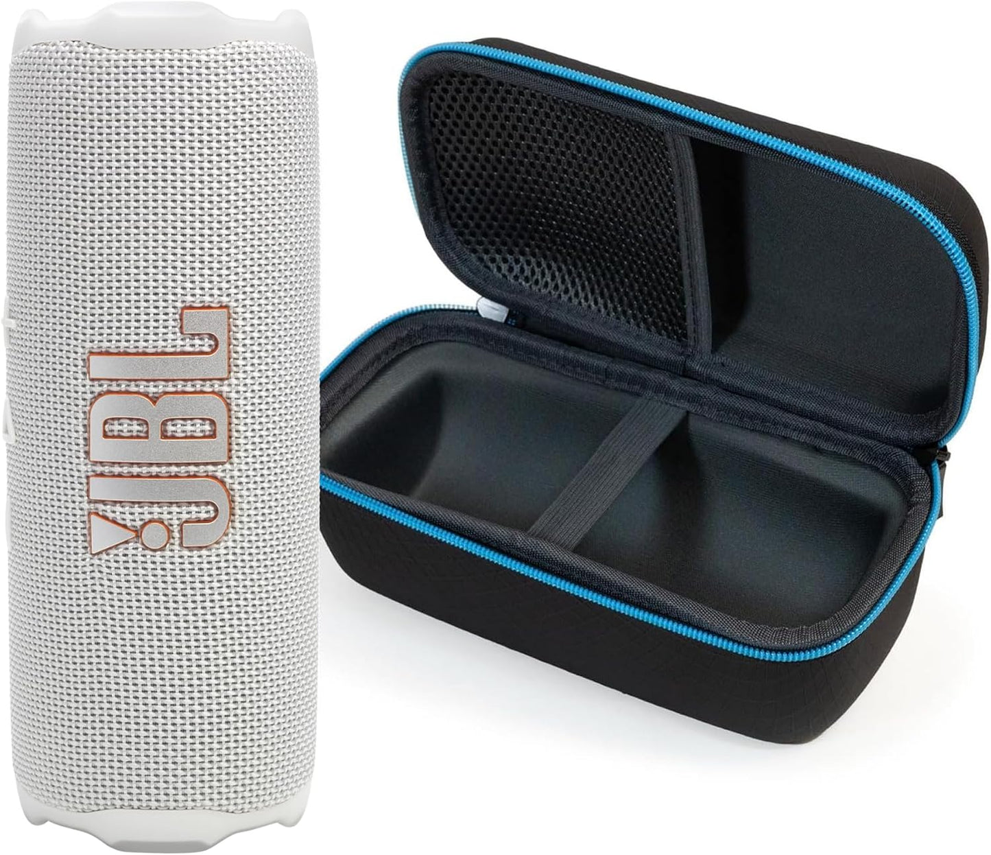 JBL Flip 7 (Azul) + Paquete con funda protectora rígida divvi! (Negro)