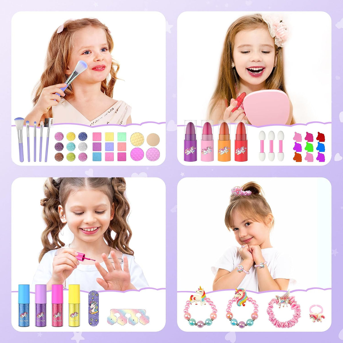 PERRYHOME Juego de Maquillaje para Niñas, 63 Piezas Lavable No Tóxi...