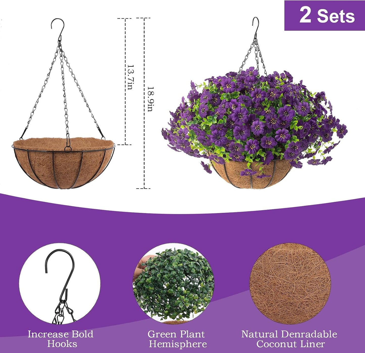 Hananona Juego de 2 flores artificiales para exteriores con cesta c...