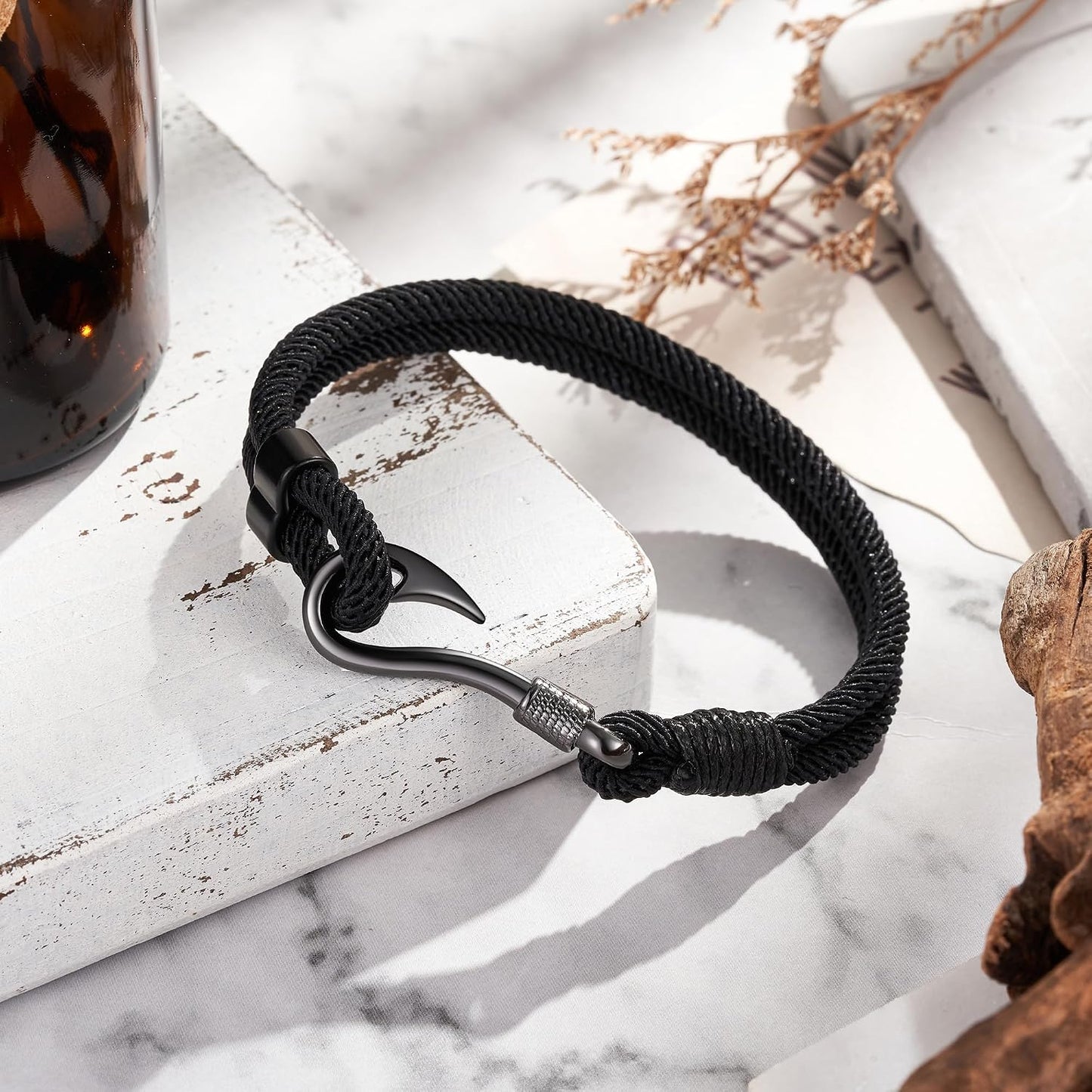 KOXMOON Pulsera Negra para Hombres Esposo Papá Regalos de Pesca par...