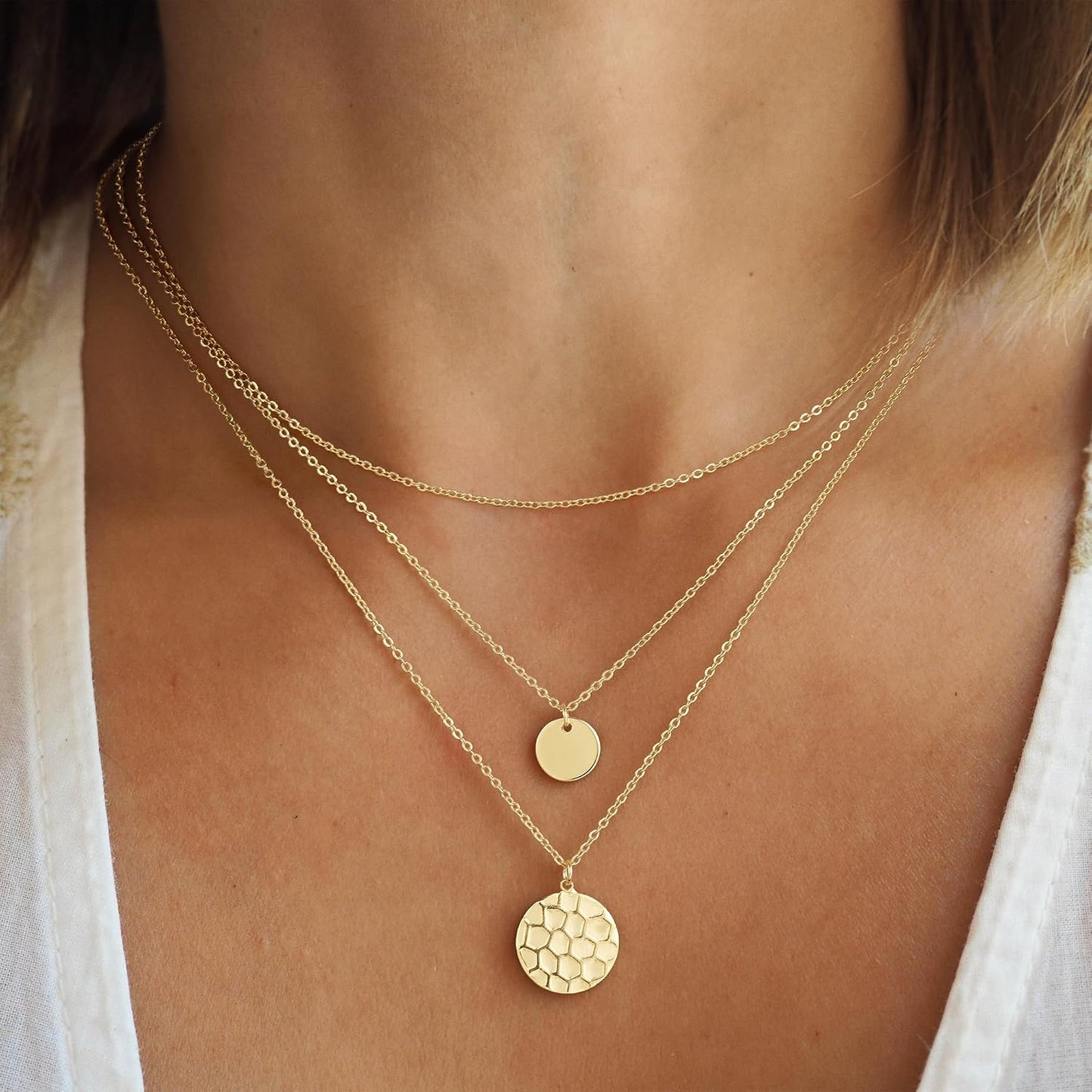 Turandoss Collares en capas para mujer, chapados en oro de 14 quila...