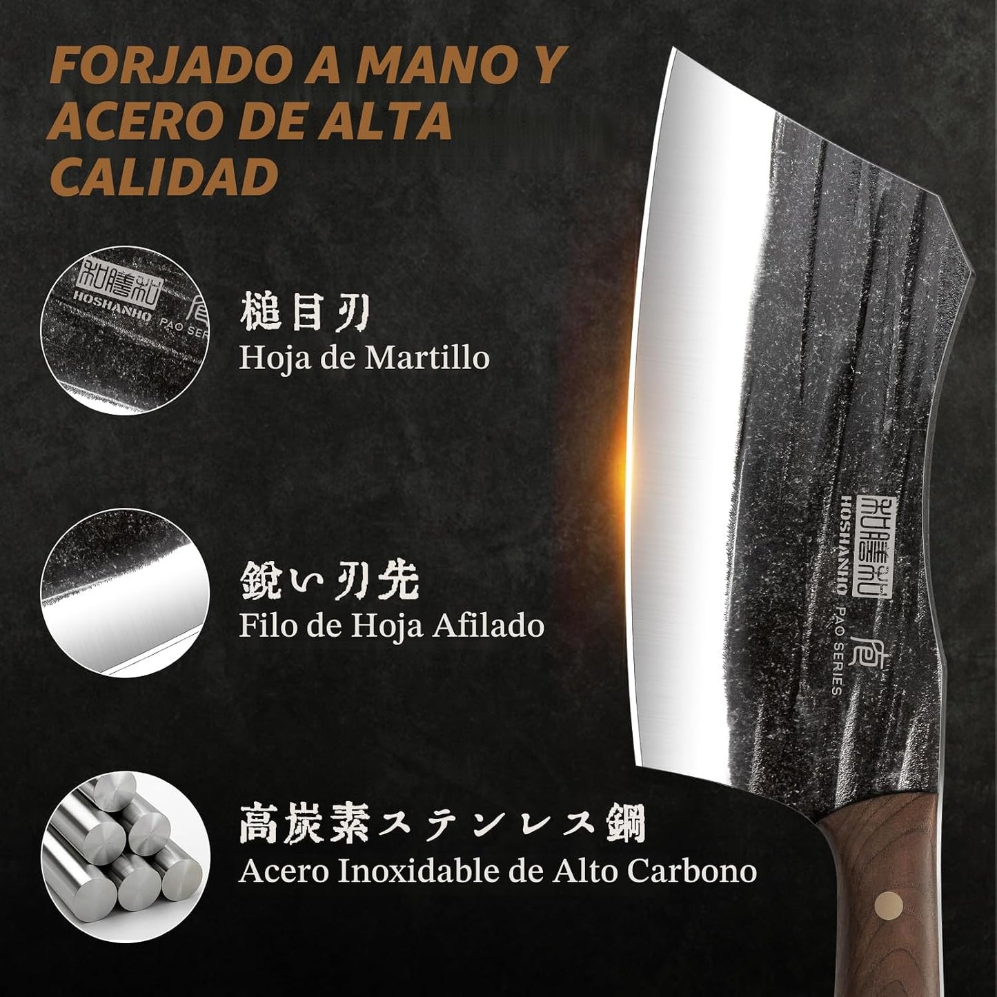 HOSHANHO Juego de cuchillos de carnicero, juego de 3 cuchillos de h...