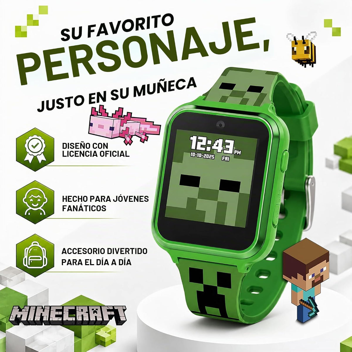 Minecraft - Reloj inteligente para niños, reloj interactivo con pan...