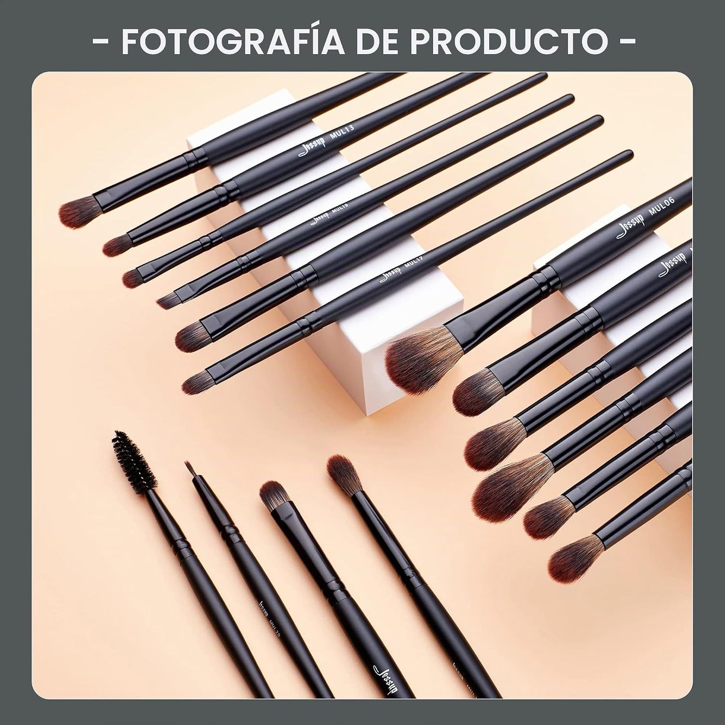 Jessup Juego de brochas de maquillaje veganas con corrector en polv...