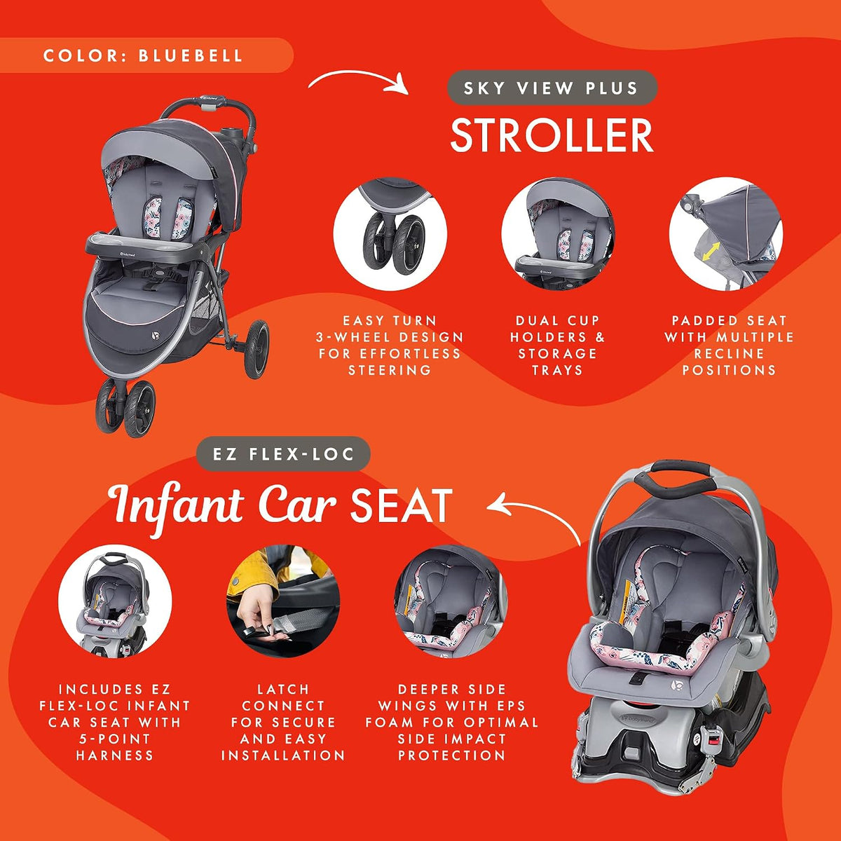 Baby Trend Skyview Plus - Sistema de viaje para bebé color Bluebell...