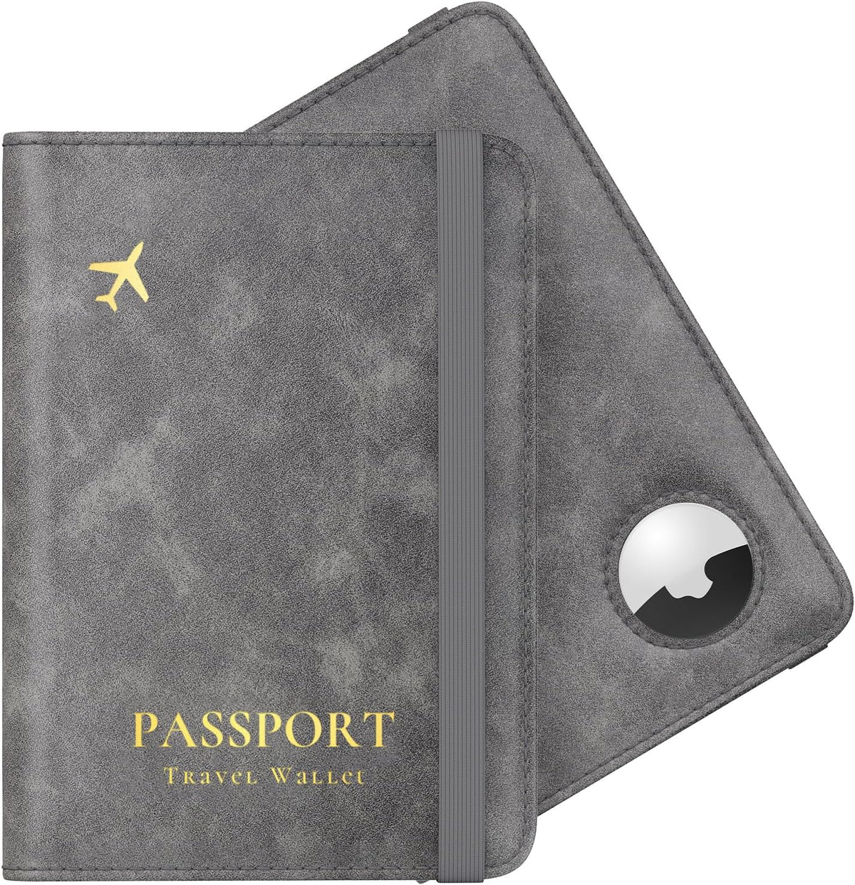 Stouchi Porta Pasaporte AirTag, Gris | Piel sintética ultradelgada...