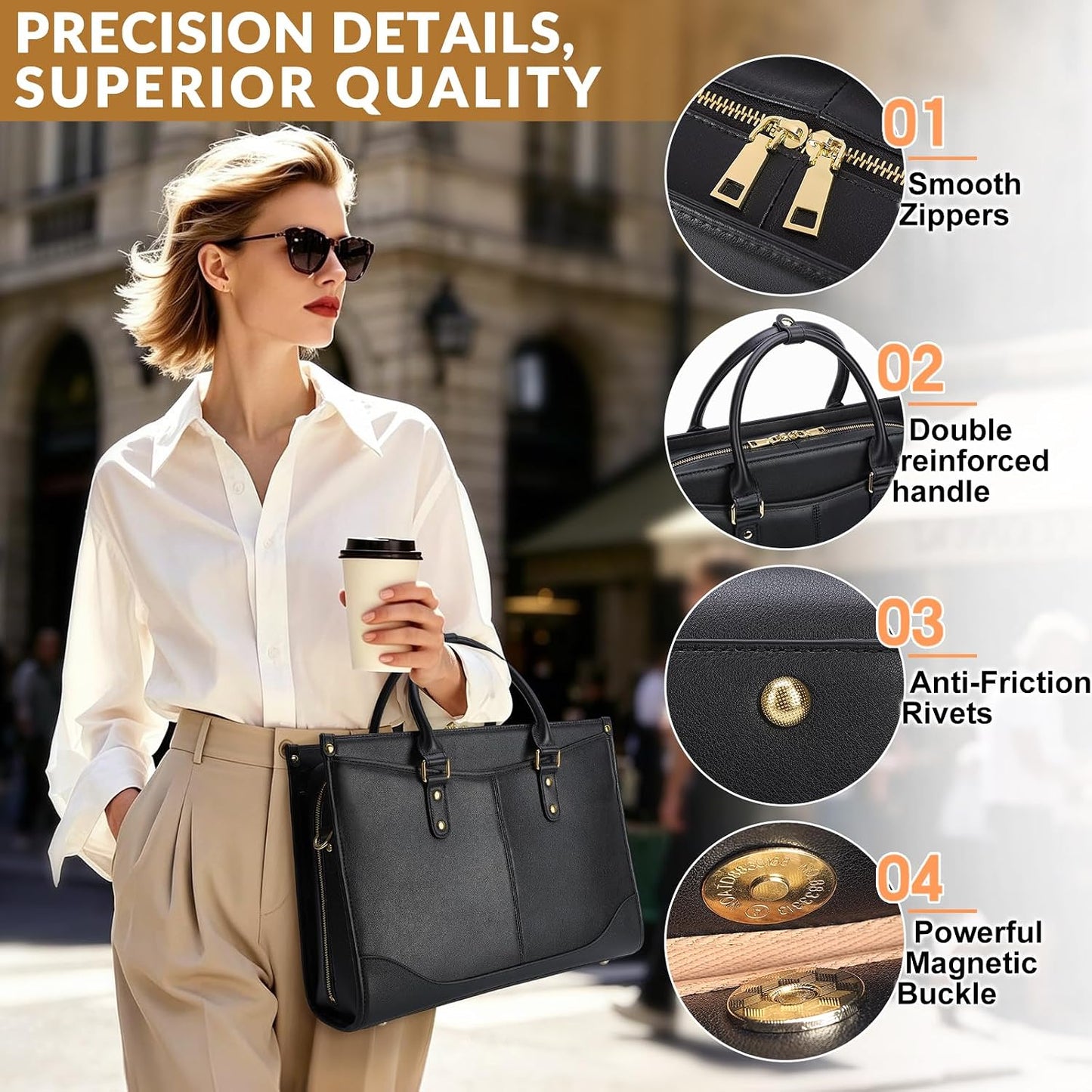 LuxCuir Bolso de mano de cuero genuino para mujer, para el trabajo,...