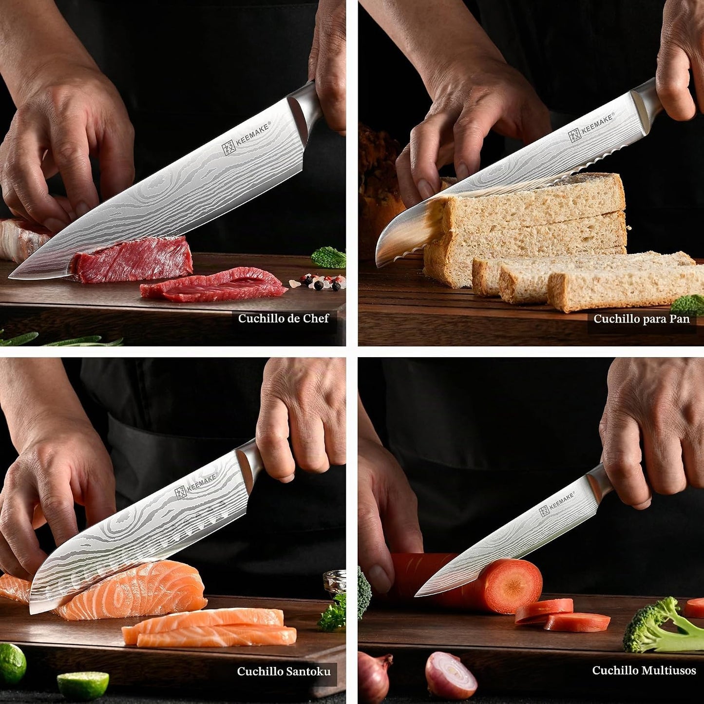 KEEMAKE - Juego de cuchillos de cocina de 5 piezas, juego de cuchil...