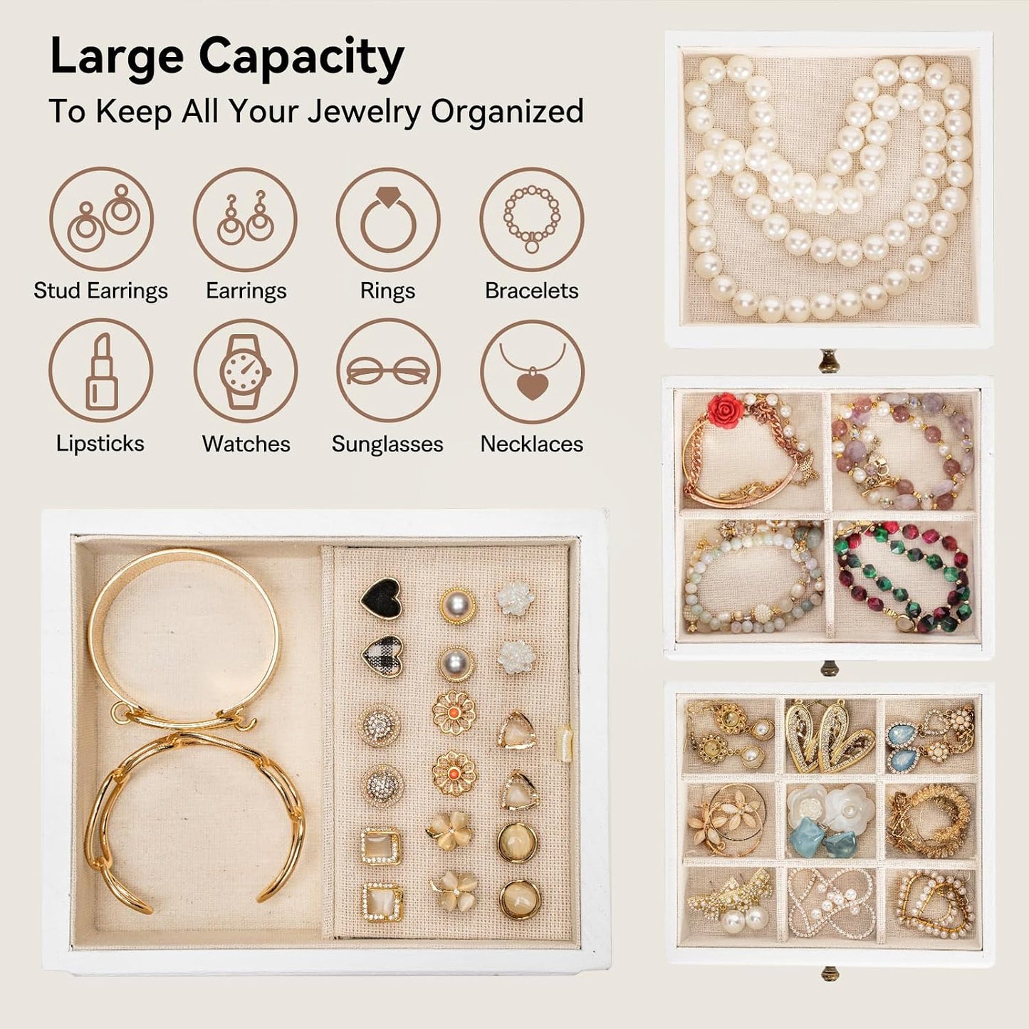 Yoimori - Joyero para mujer, cajas de joyería de madera rústica y o...