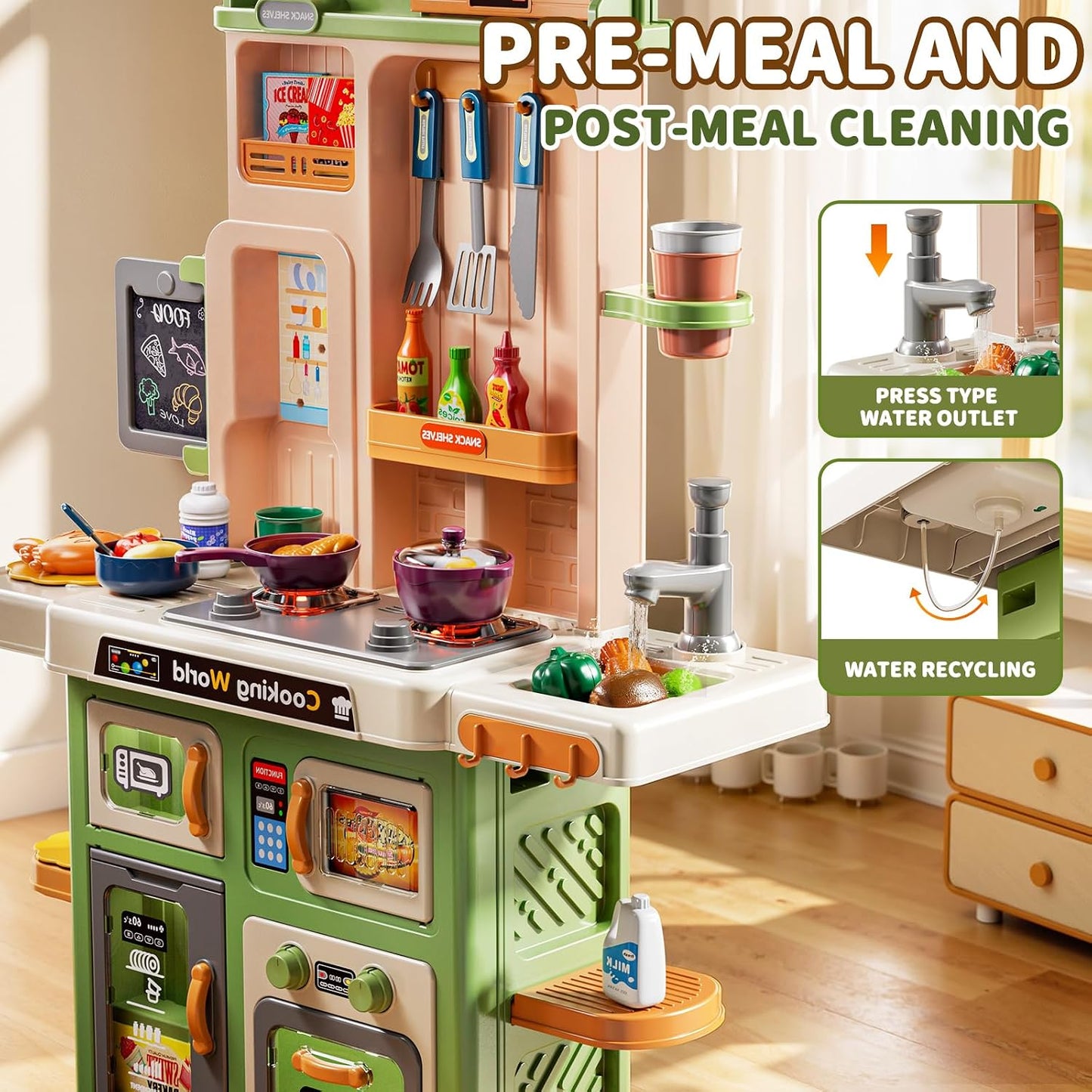 Juego de cocina para niños, 31.5 pulgadas, 73 piezas, cocina de jue...