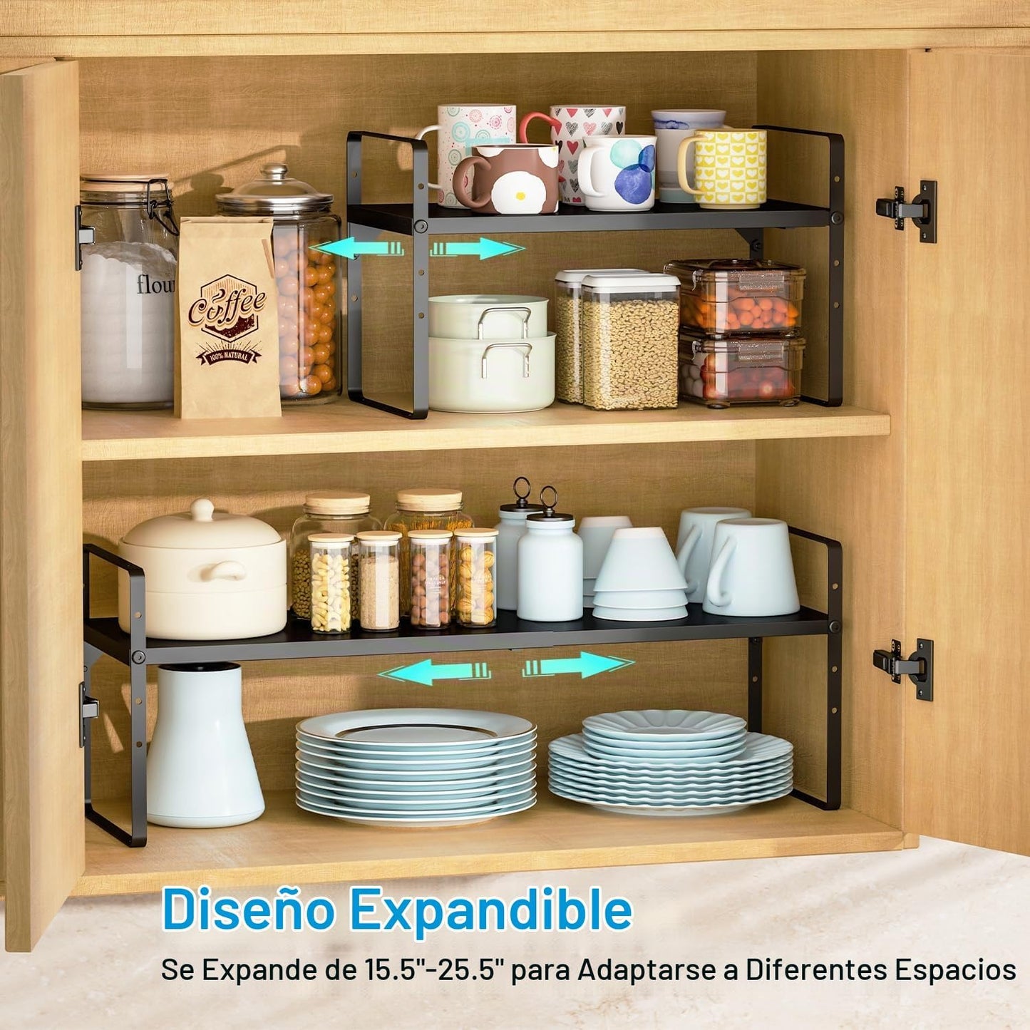 Organizadores de estantes de gabinete de cocina de 15.5 a 25.5 pulg...