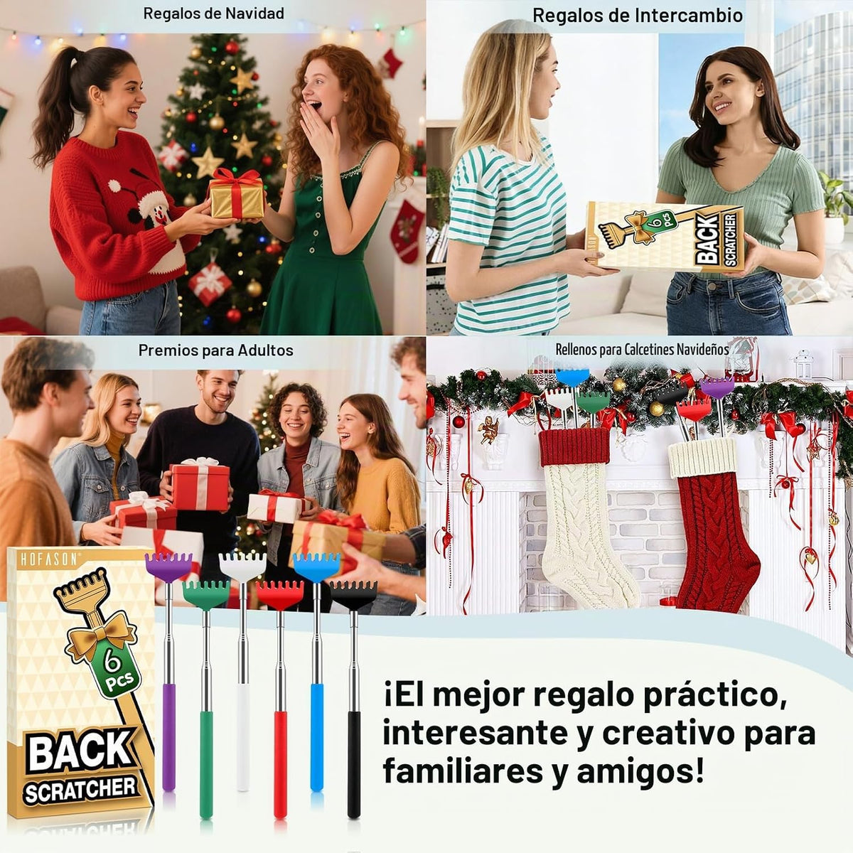 HOFASON Paquete de 6 rascadores de espalda, rellenos de calcetines...