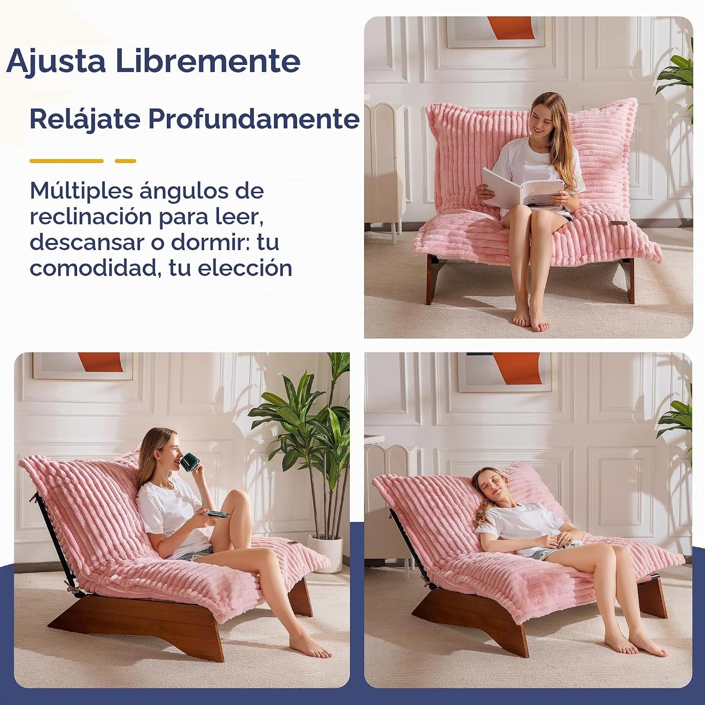 MAXYOYO Silla ajustable para sala de estar, puf de 3 posiciones con...