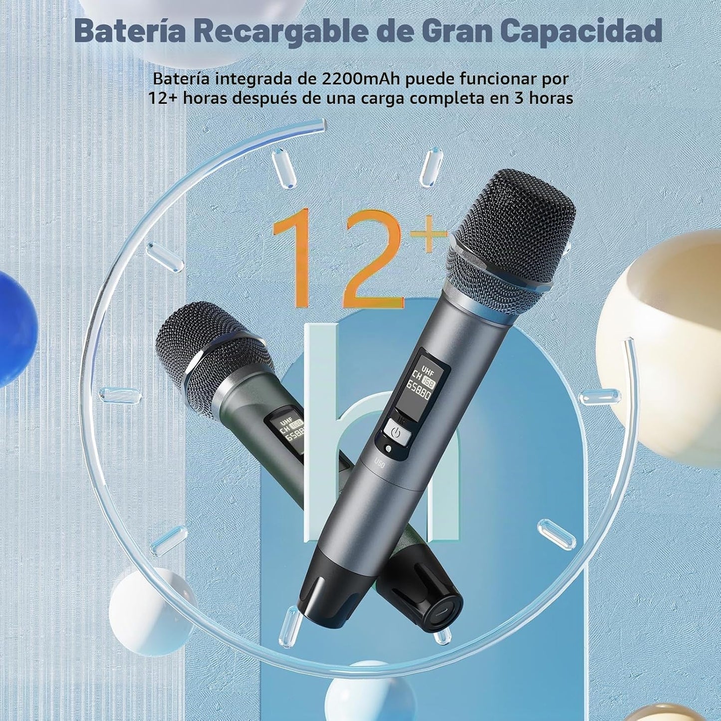 HWWR Micrófonos inalámbricos, micrófonos duales UHF profesionales p...