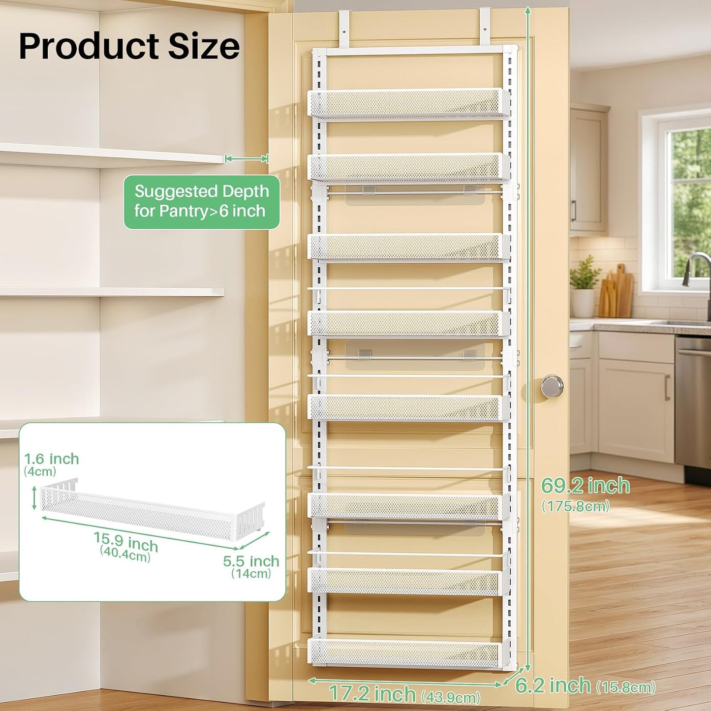 SAYZH Organizador de despensa de 8 niveles sobre la puerta, 17.2"W...
