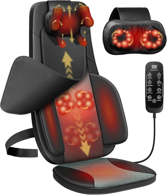 Flekzo Masajeador de espalda para silla con calor, shiatsu cuello y...