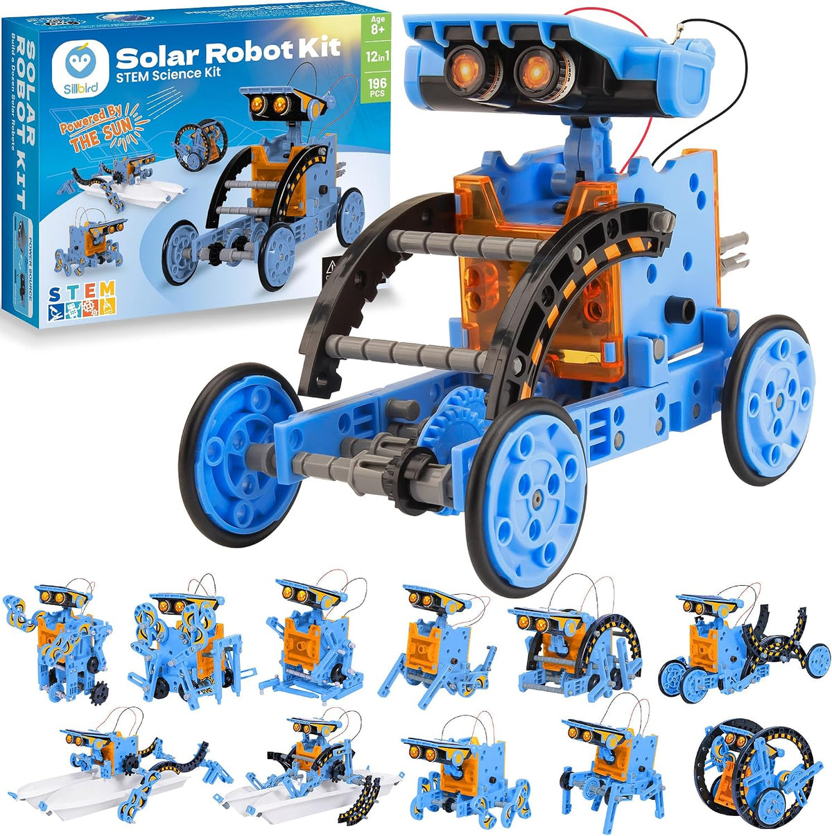 Sillbird Kit de robot de construcción solar 12 en 1, regalo STEM pa...