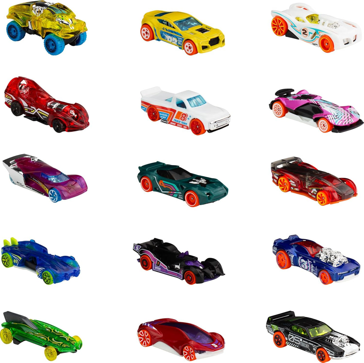 Hot Wheels Paquete de 5 autos o camiones de juguete, 3 juegos temát...