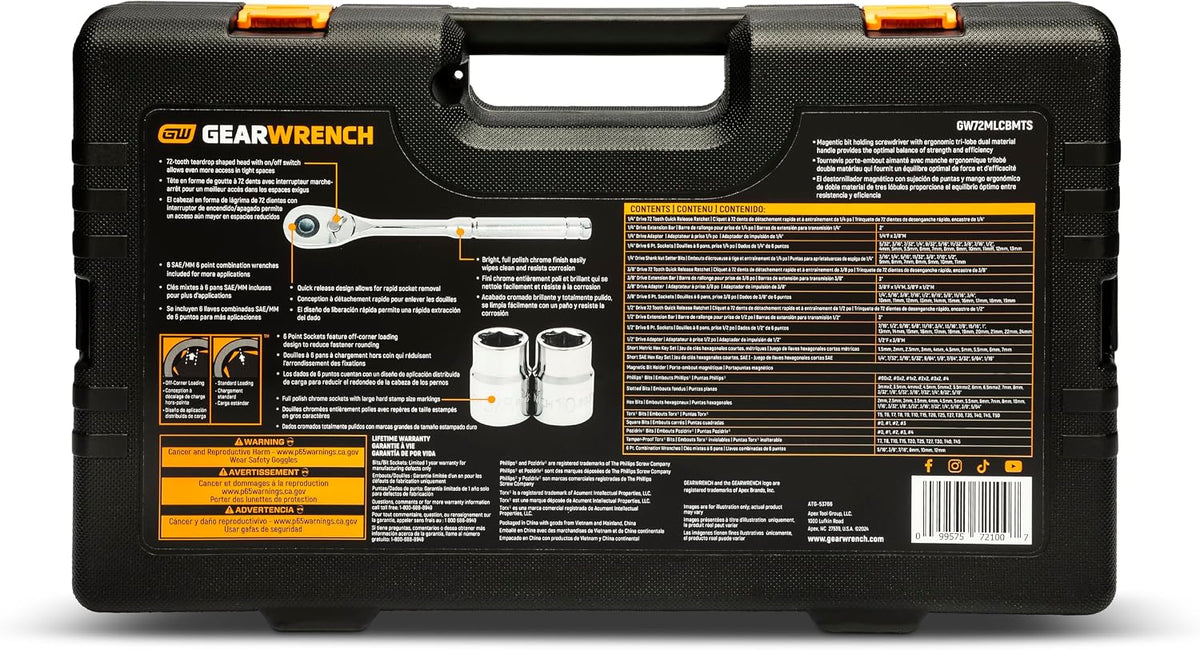 GEARWRENCH Juego de herramientas mecánicas SAE\/métrico de 202 piez...