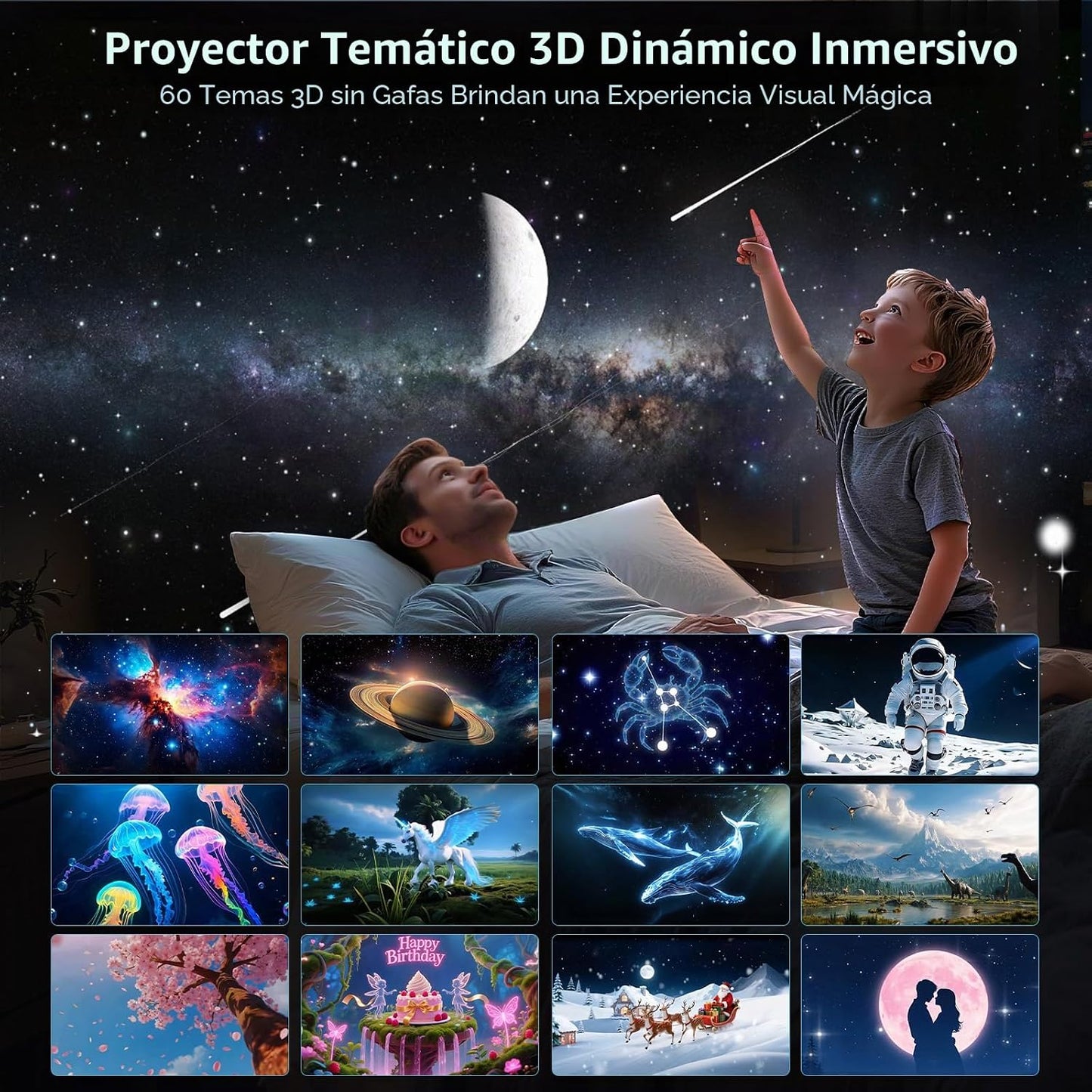 Rossetta Proyector 3D, proyector de galaxia 3D HD de 60 temas con a...
