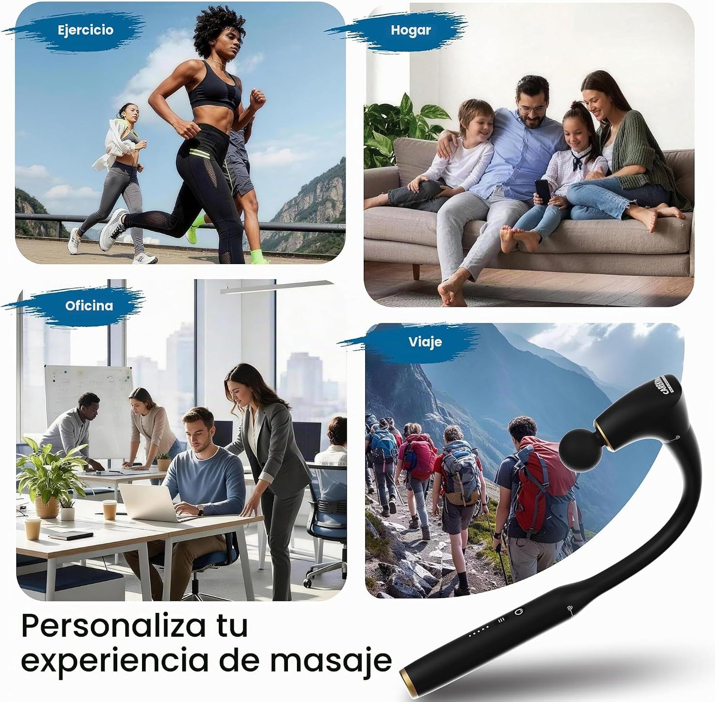 Pistola de masaje de percusión desmontable 2 en 1 con mango de exte...