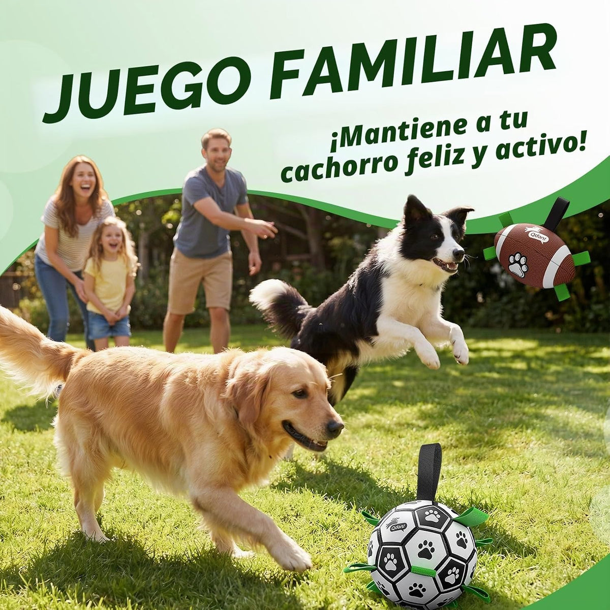 QDAN - Juego de 2 pelotas de fútbol para perros, juguete con correa...
