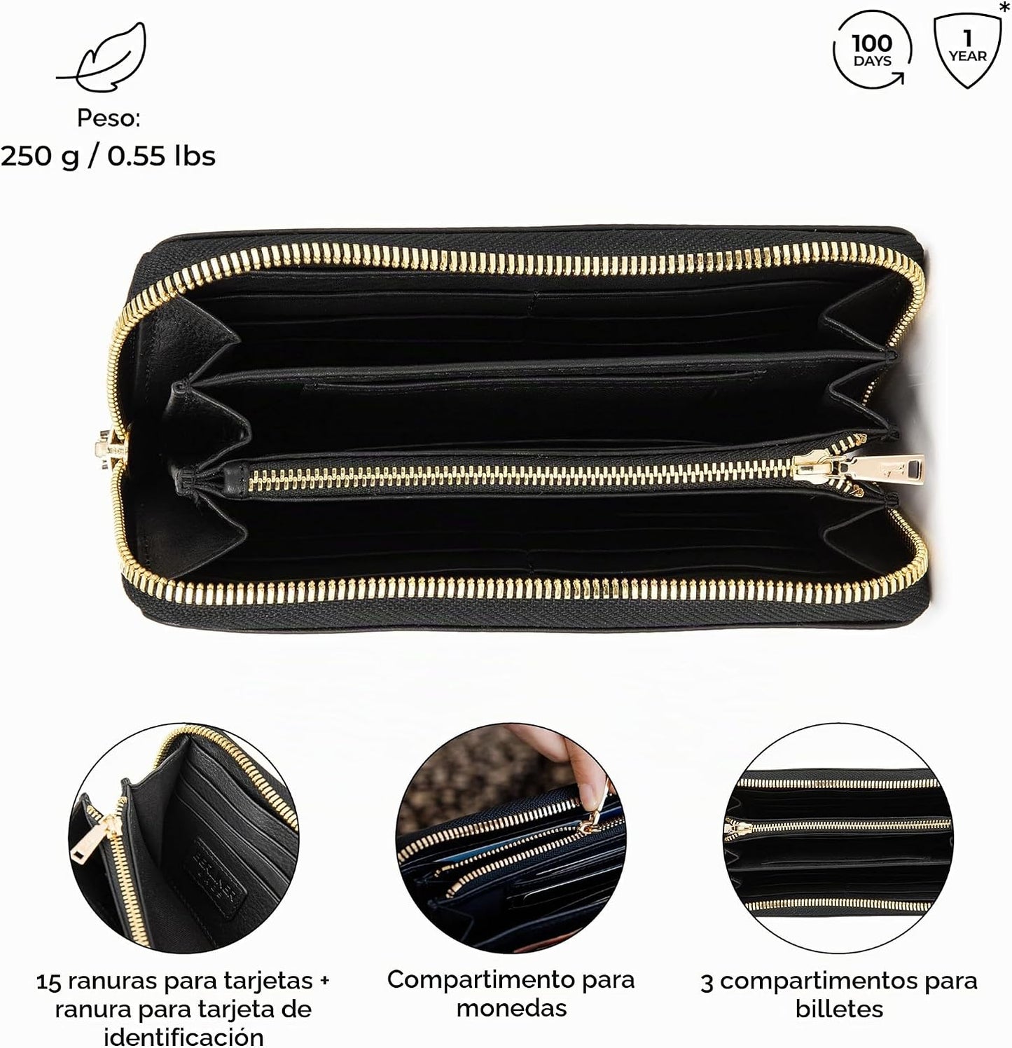 BERLINER BAGS Cartera Lyon de piel auténtica de alta calidad, con b...