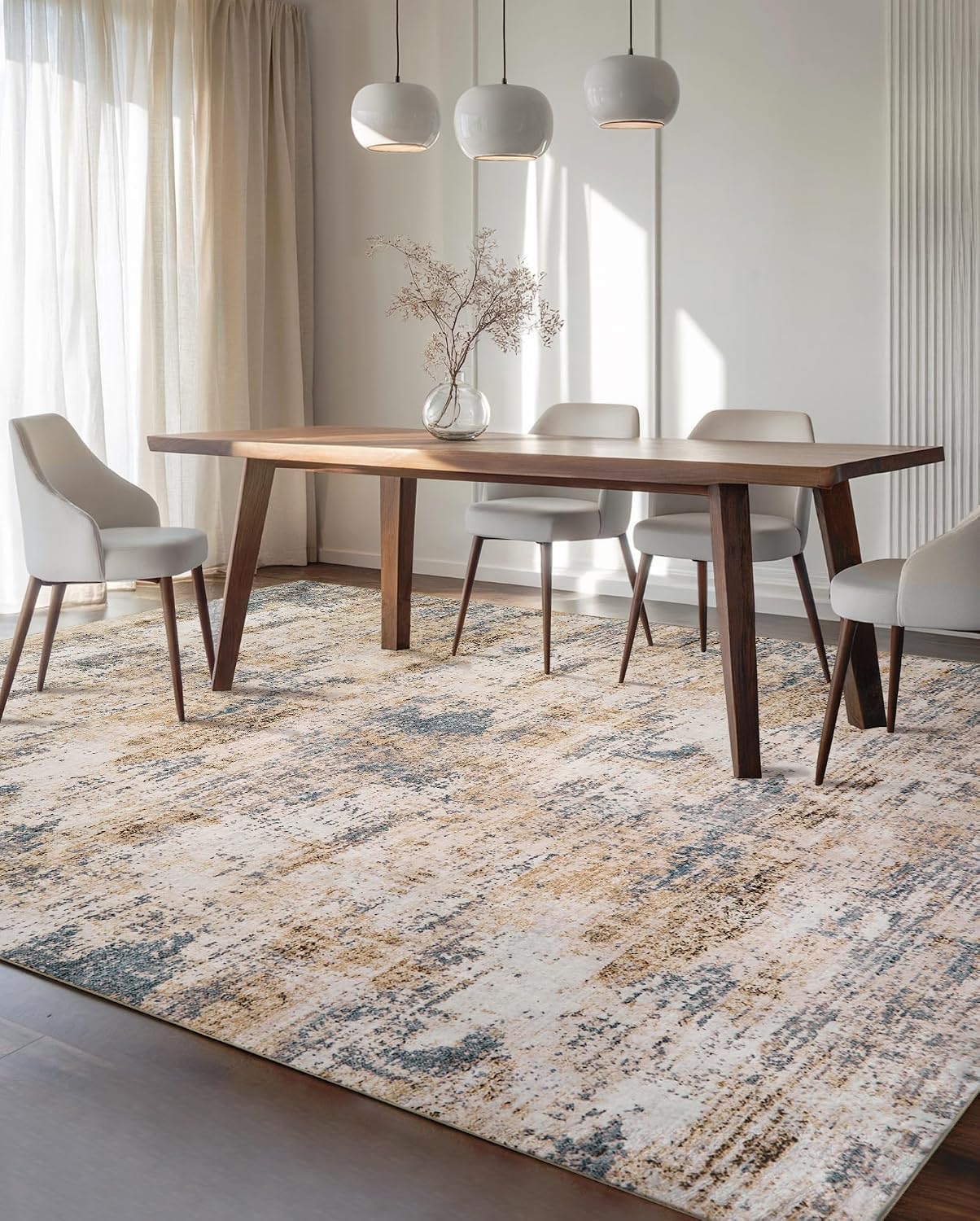Alfombra lavable para sala de estar, 8 x 10, moderna, neutra, abstr...