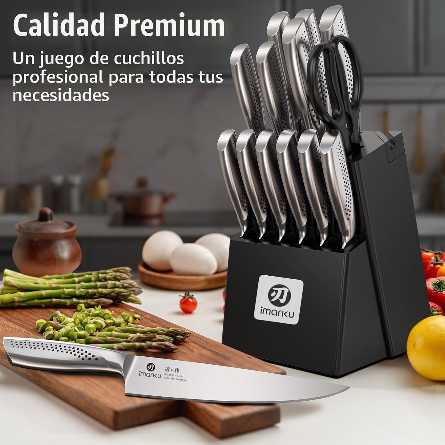 imarku® Juego de cuchillos de cocina, 15 piezas, juego de cuchillos...
