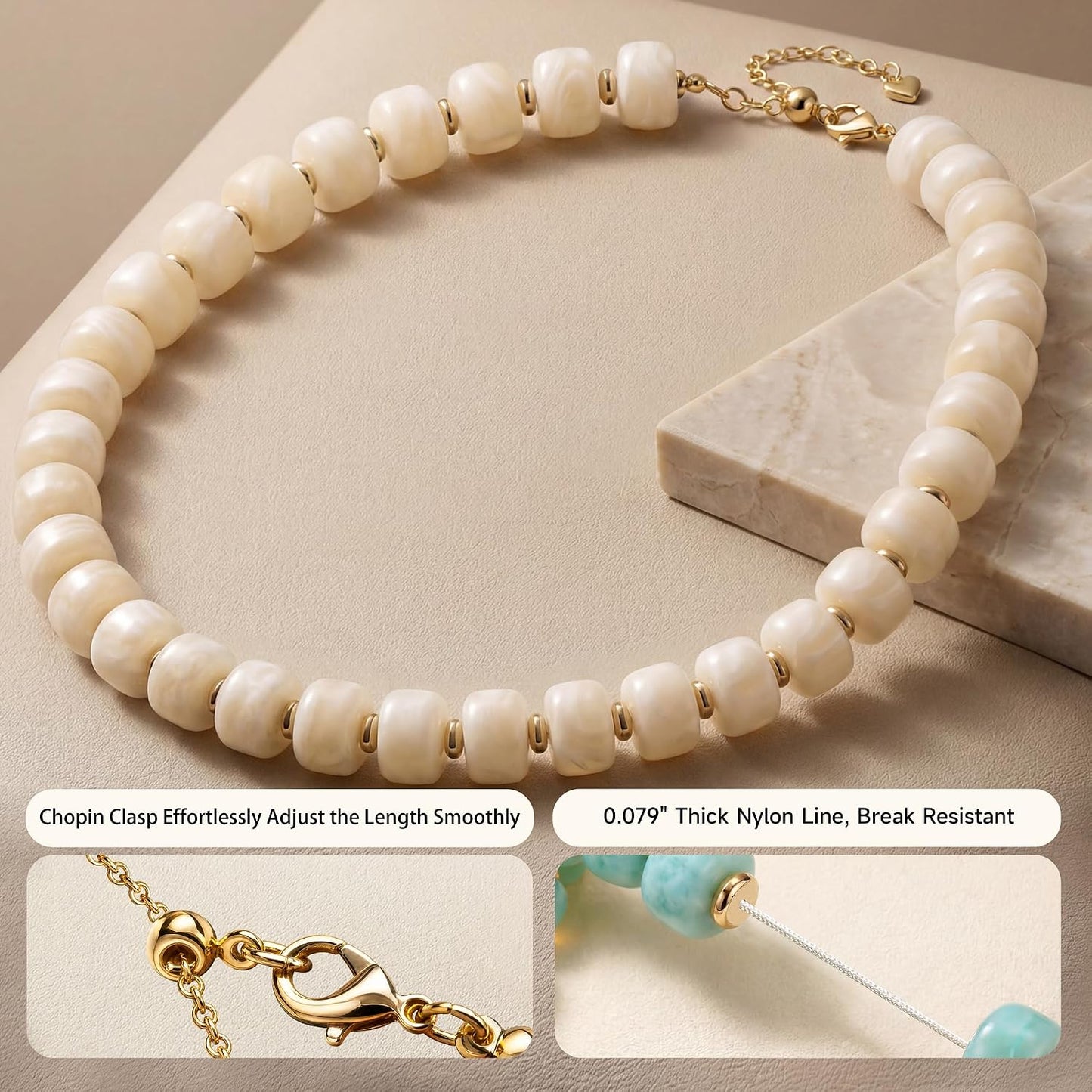 POPLOPP Collares de cuentas gruesas para mujer, gargantilla de cuen...