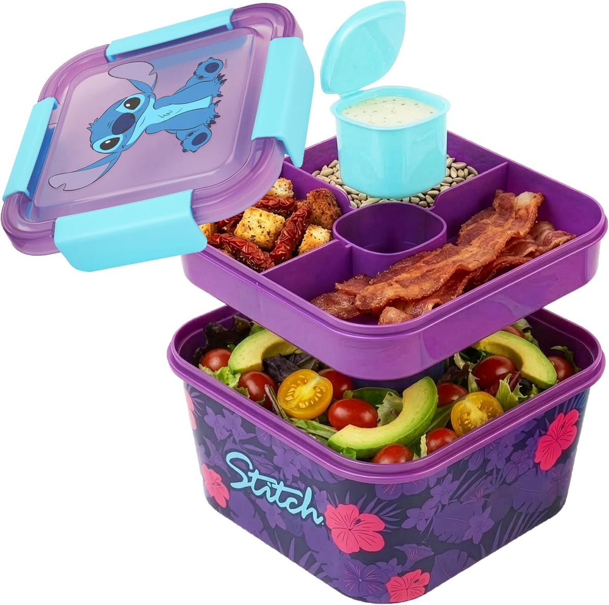 Disney Stitch - Contenedor de ensalada Bento para niños, lonchera p...