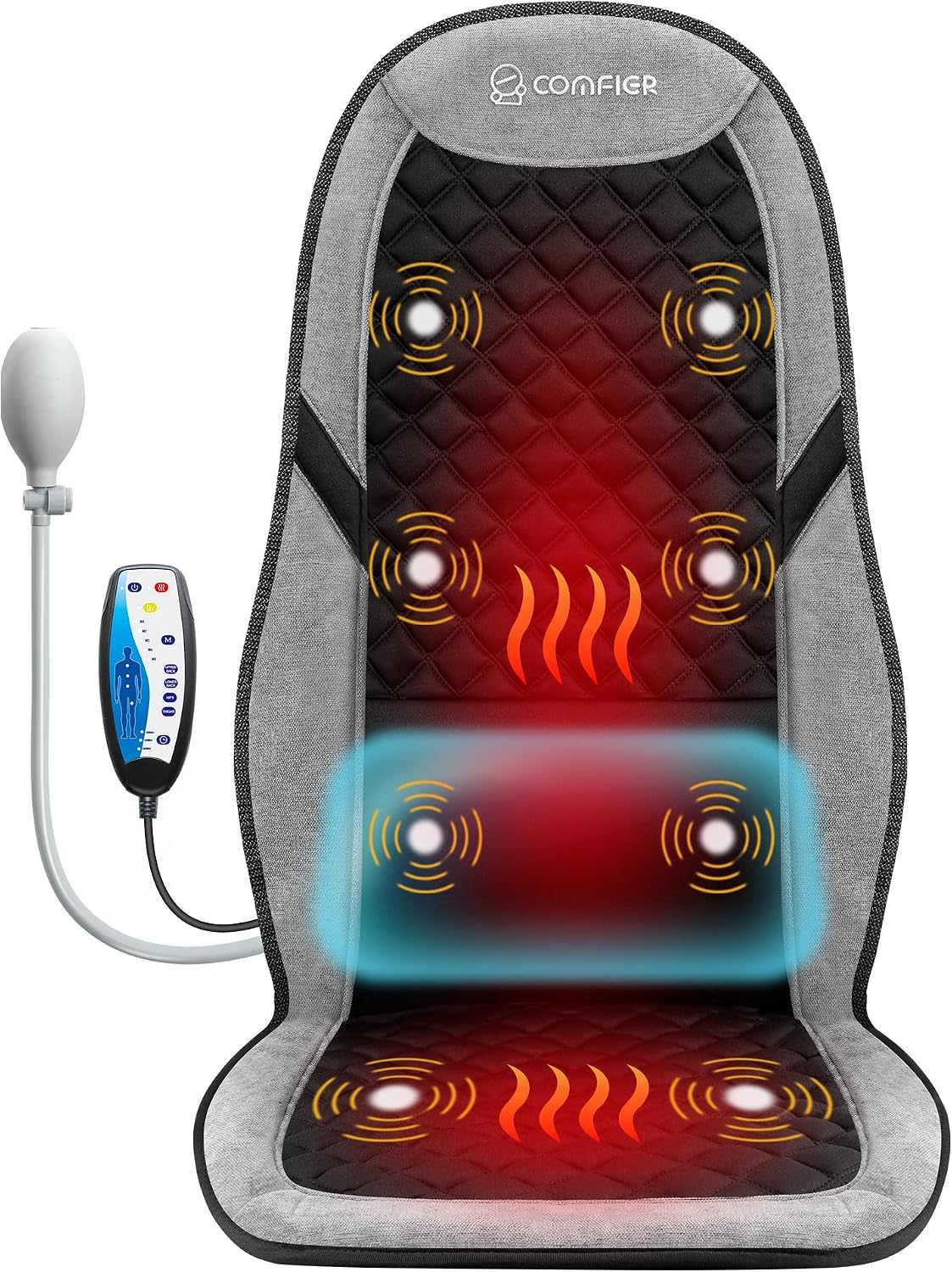 COMFIER - Masajeador de espalda con calor, cojín de masaje para sil...