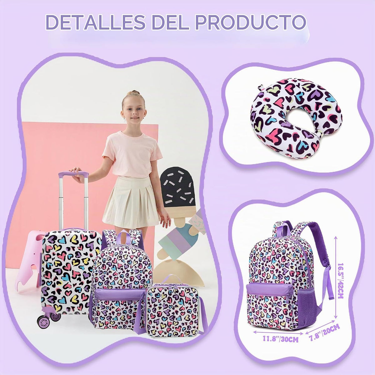 Juego de maletas para niños Esteemly 5 piezas con maletas de 16"...