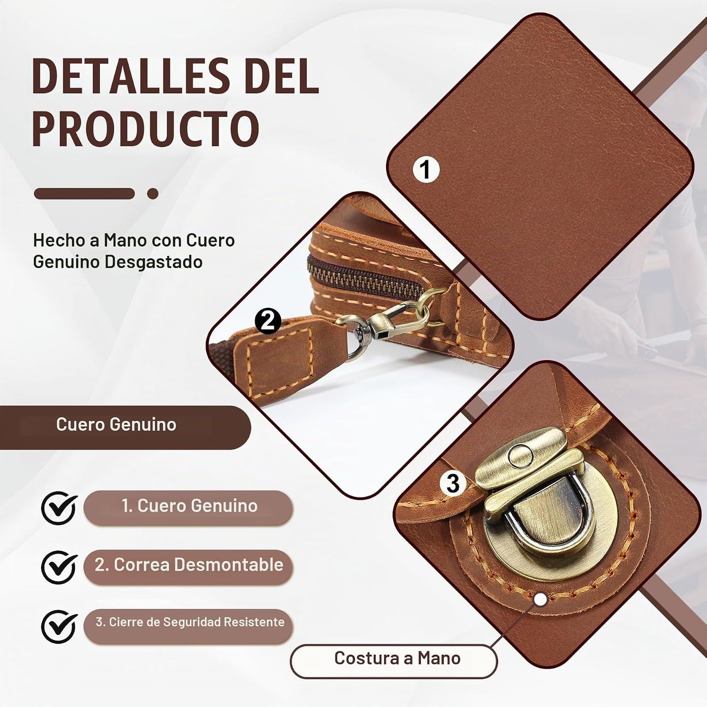 Fasjosma Funda de cuero hecha a mano con trabilla para cinturón, pe...