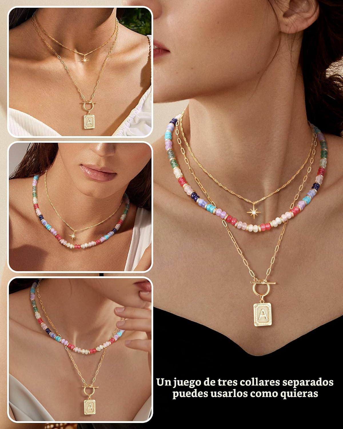 MJartoria Collares con iniciales en capas para mujer, modernos, col...