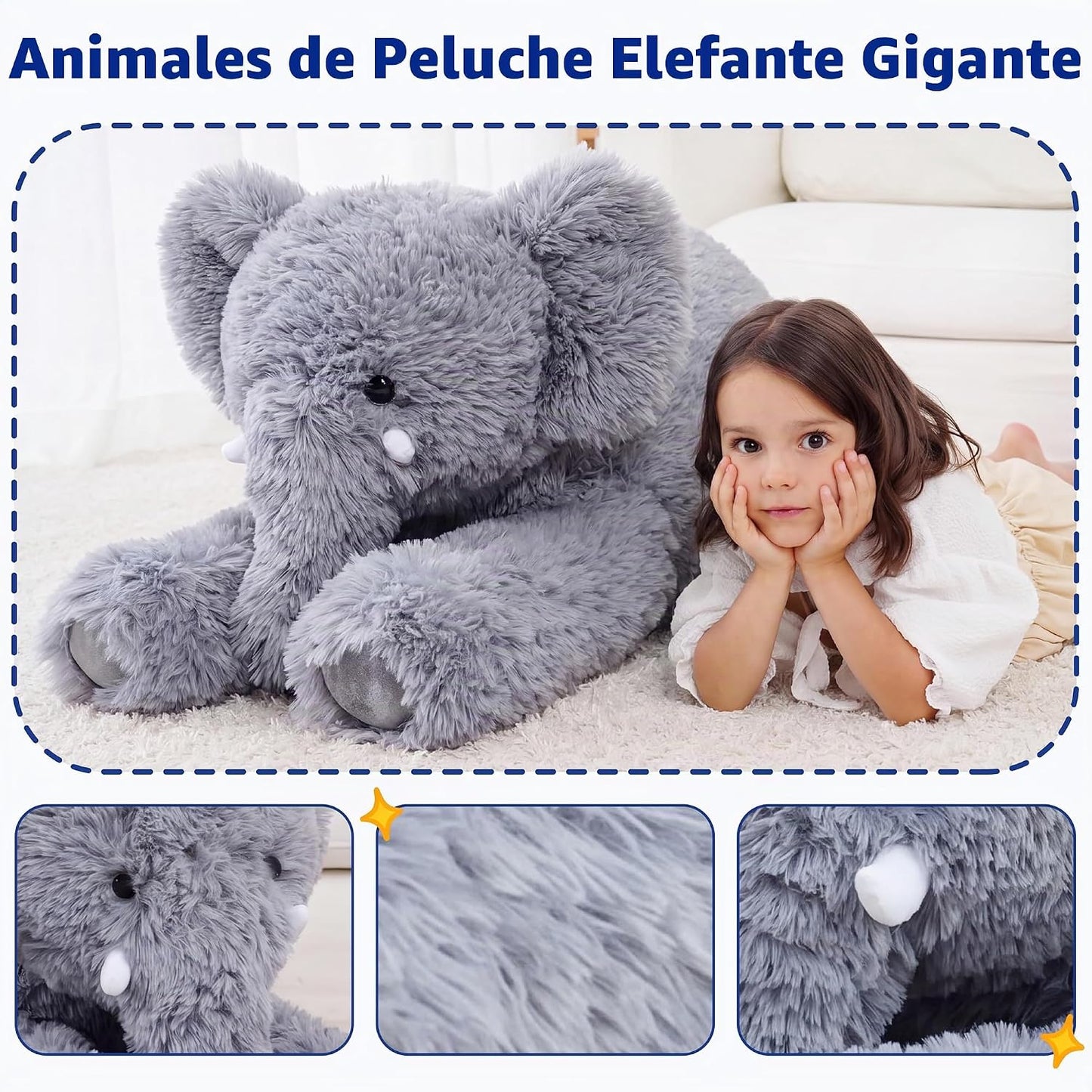 Jrystar Animales de peluche de elefante gigante, juguete de peluche...