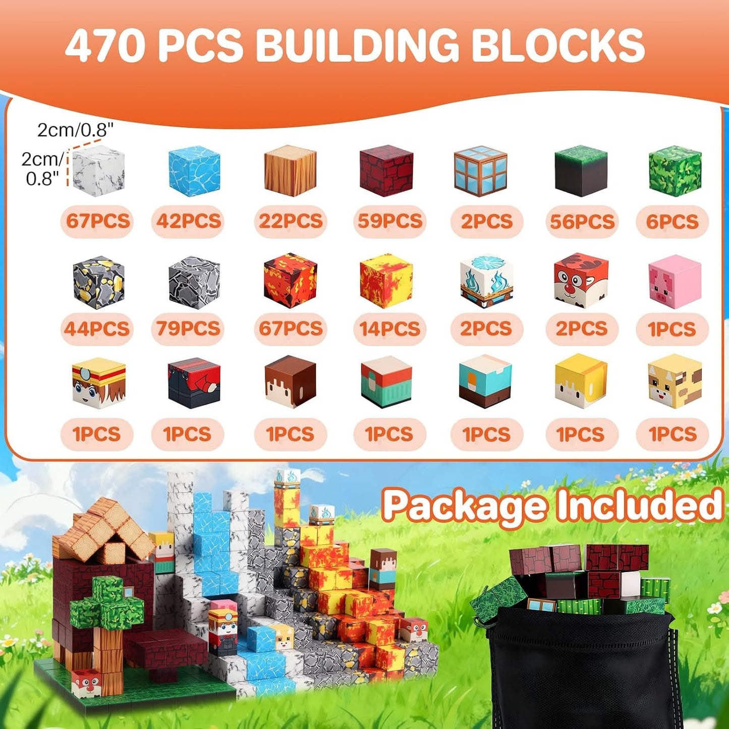 FUNYKICH 470 bloques magnéticos para niños, juego de cubo de constr...