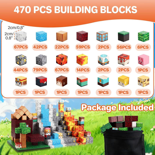 FUNYKICH 470 bloques magnéticos para niños, juego de cubo de constr...