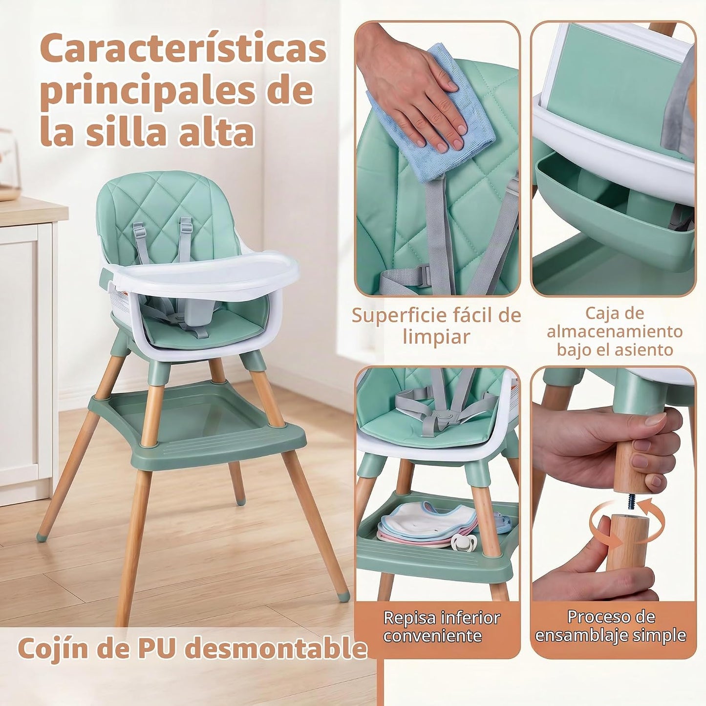HONEY JOY Silla alta para bebé, silla alta de alimentación converti...