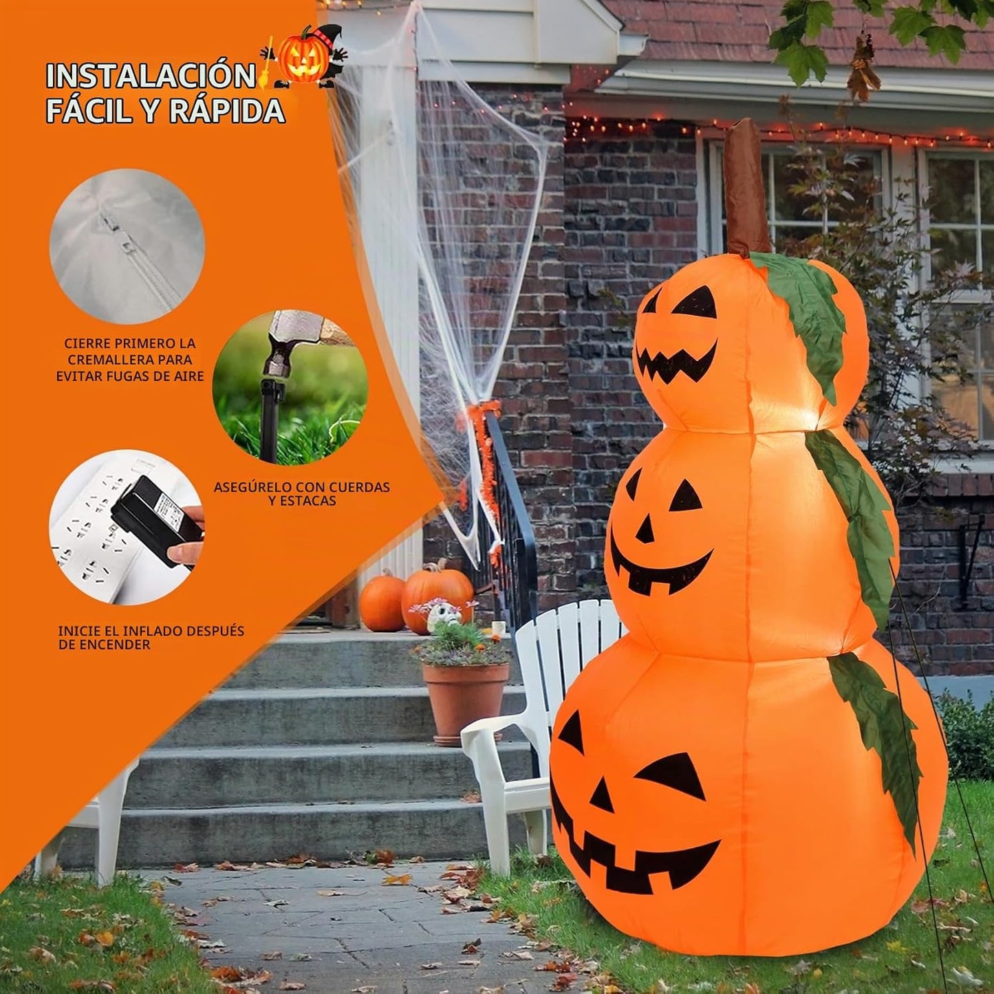 DearSun Calabazas inflables de Halloween de 4 pies para decoración...