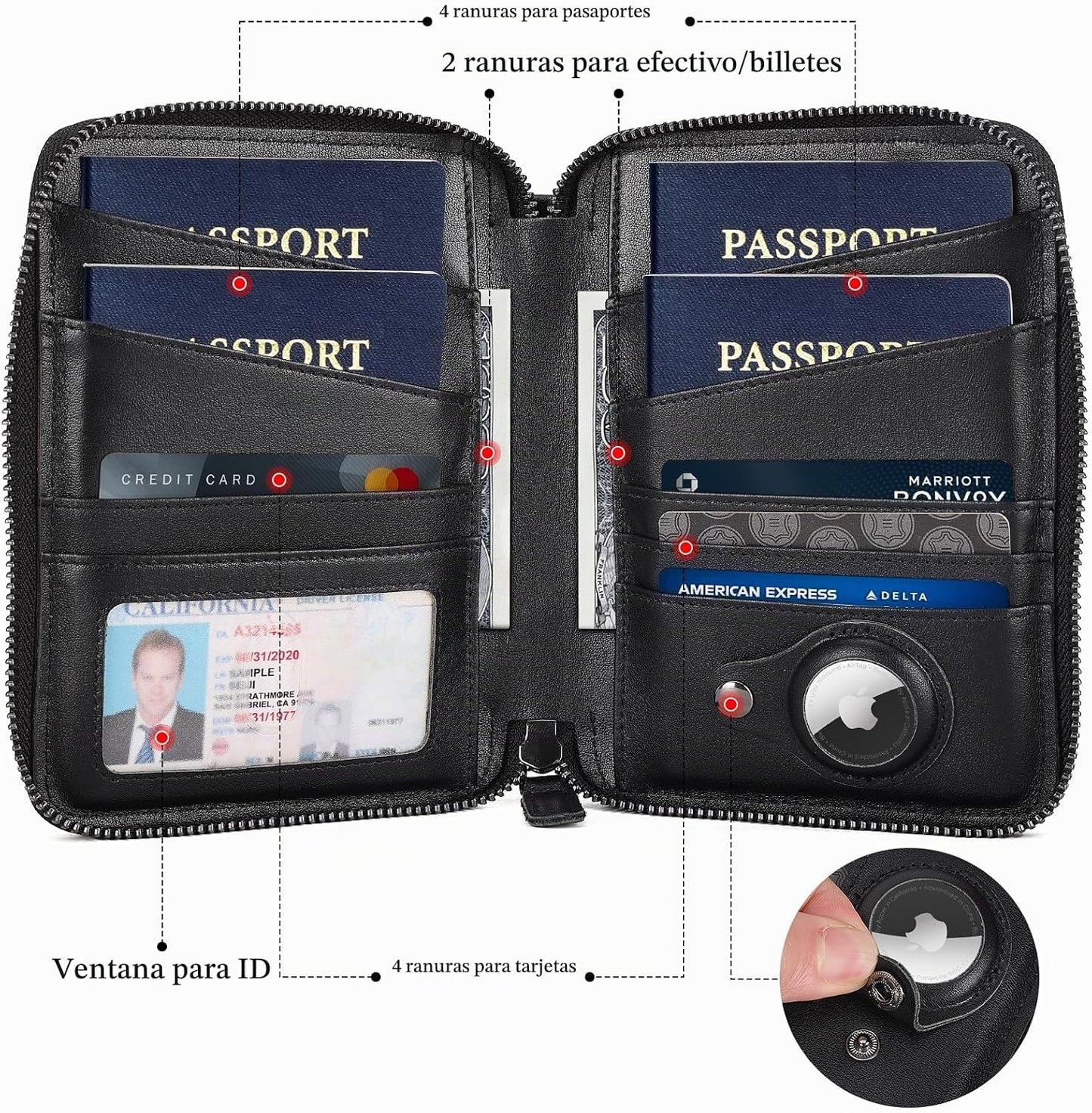 Polare - Cartera de piel napa, para pasaporte familiar, para 4 pasa...