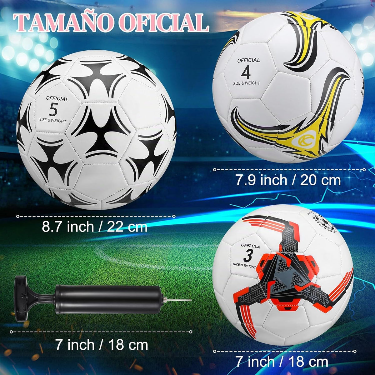 Tradder Paquete de 4 pelotas de fútbol con bomba, tamaño 3, 4, 5, p...