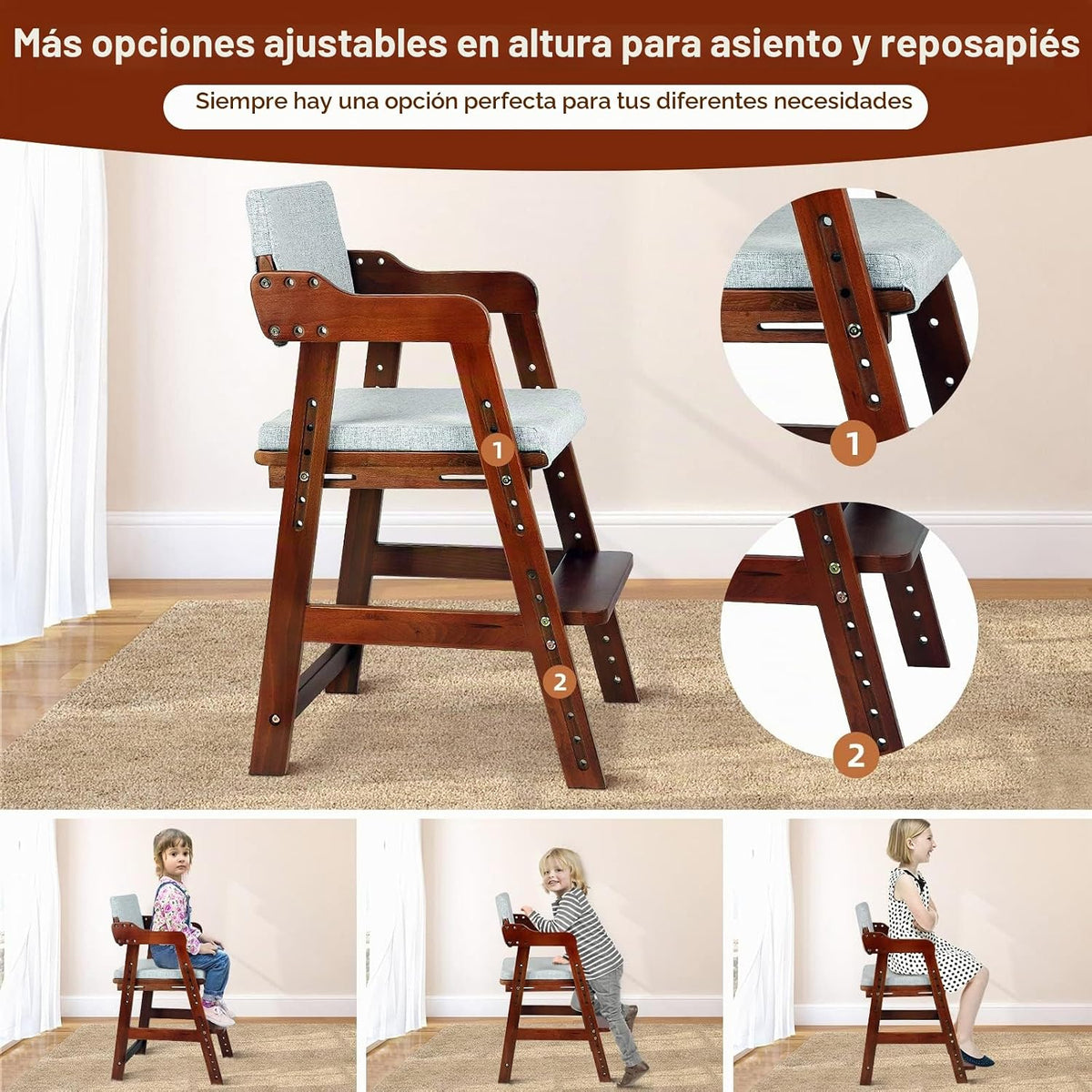 Ezebaby Silla Alta de Madera para Niños Pequeños a Adolescentes Sil...