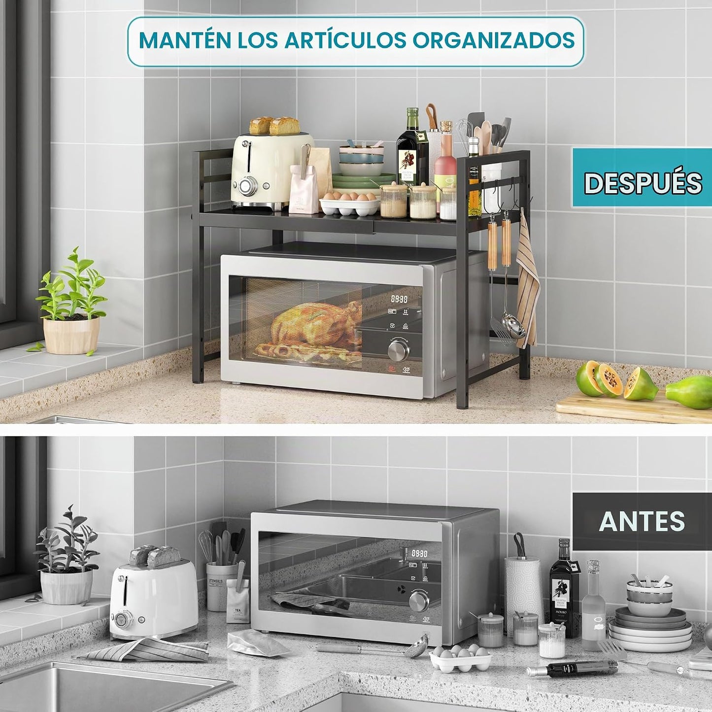 DOLALIKE Estante para horno de microondas, soporte de microondas ex...