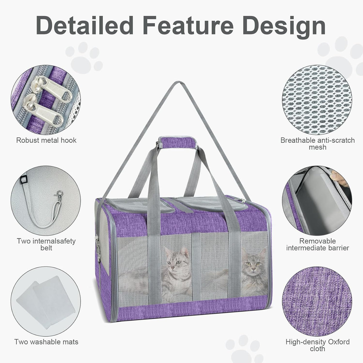 Transportador de gatos de lados suaves para 2 gatos, gris, diseño d...