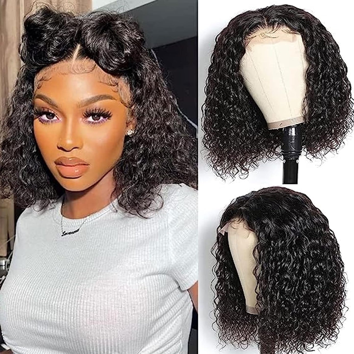 Peluca de pelo humano para mujeres negras; pelo humano rizado virge...