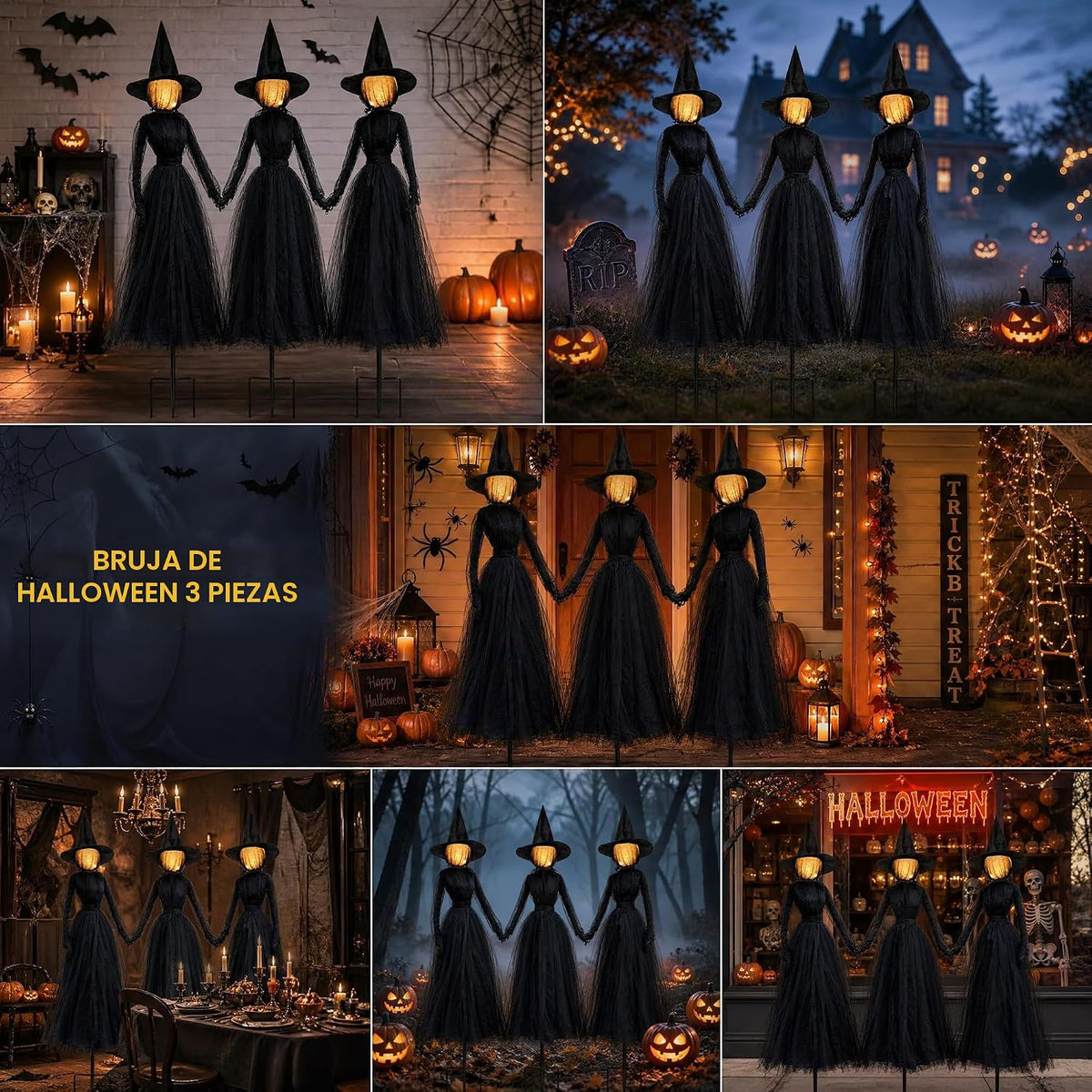 TW SHINE Decoraciones de bruja de Halloween para exteriores, juego...