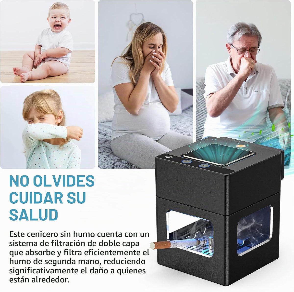 VANSU Cenicero Inteligente HEPA Sin Humo para Interior con Encended...