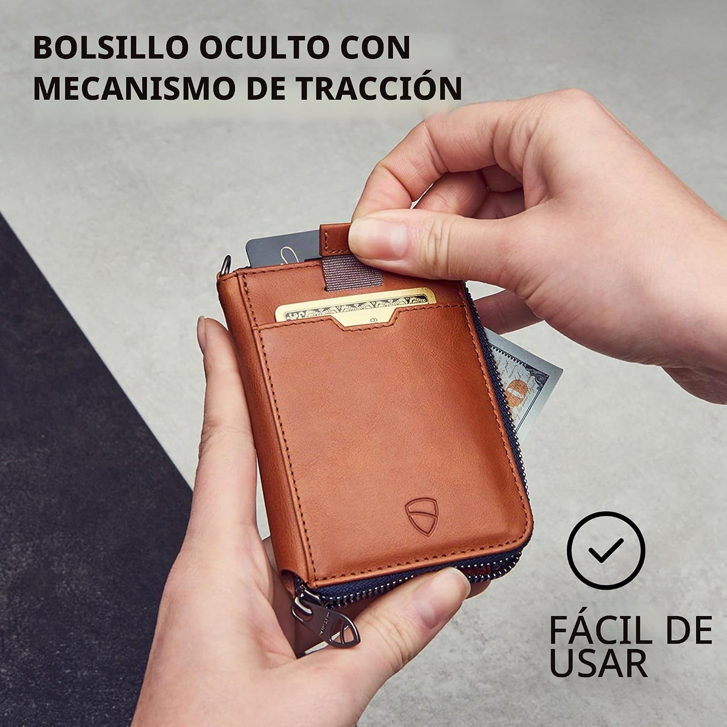 Vaultskin - Cartera de cuero con cierre de cremallera, minimalista...